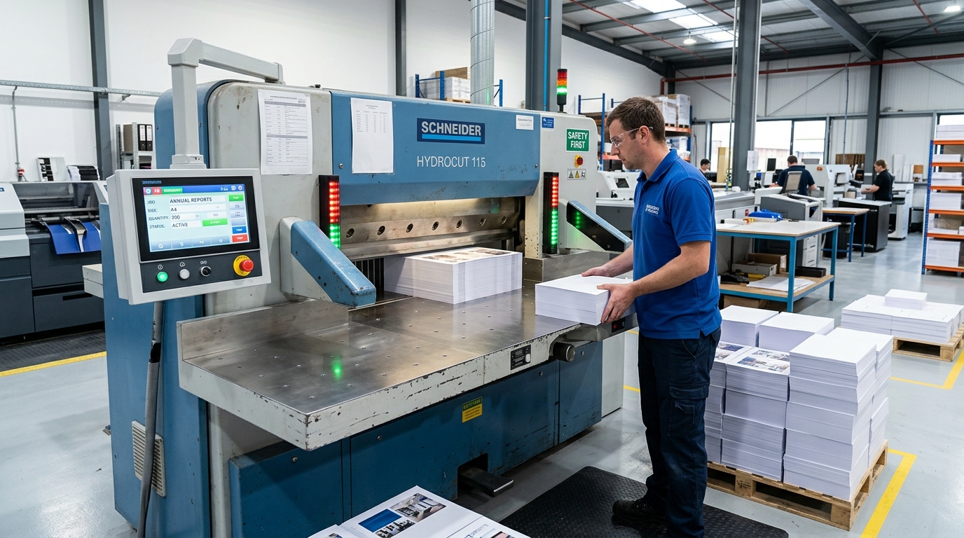 POLAR high-speed guillotine paper cutter in operation